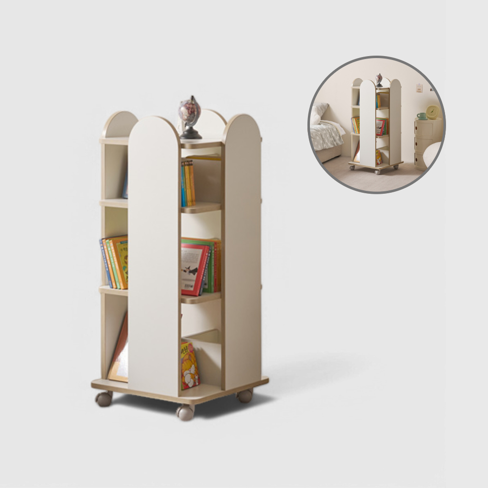 홈트리가구 원목 전면 회전책장 교구장 472x1063mm, 3단, 크림화이트 - 메인 이미지