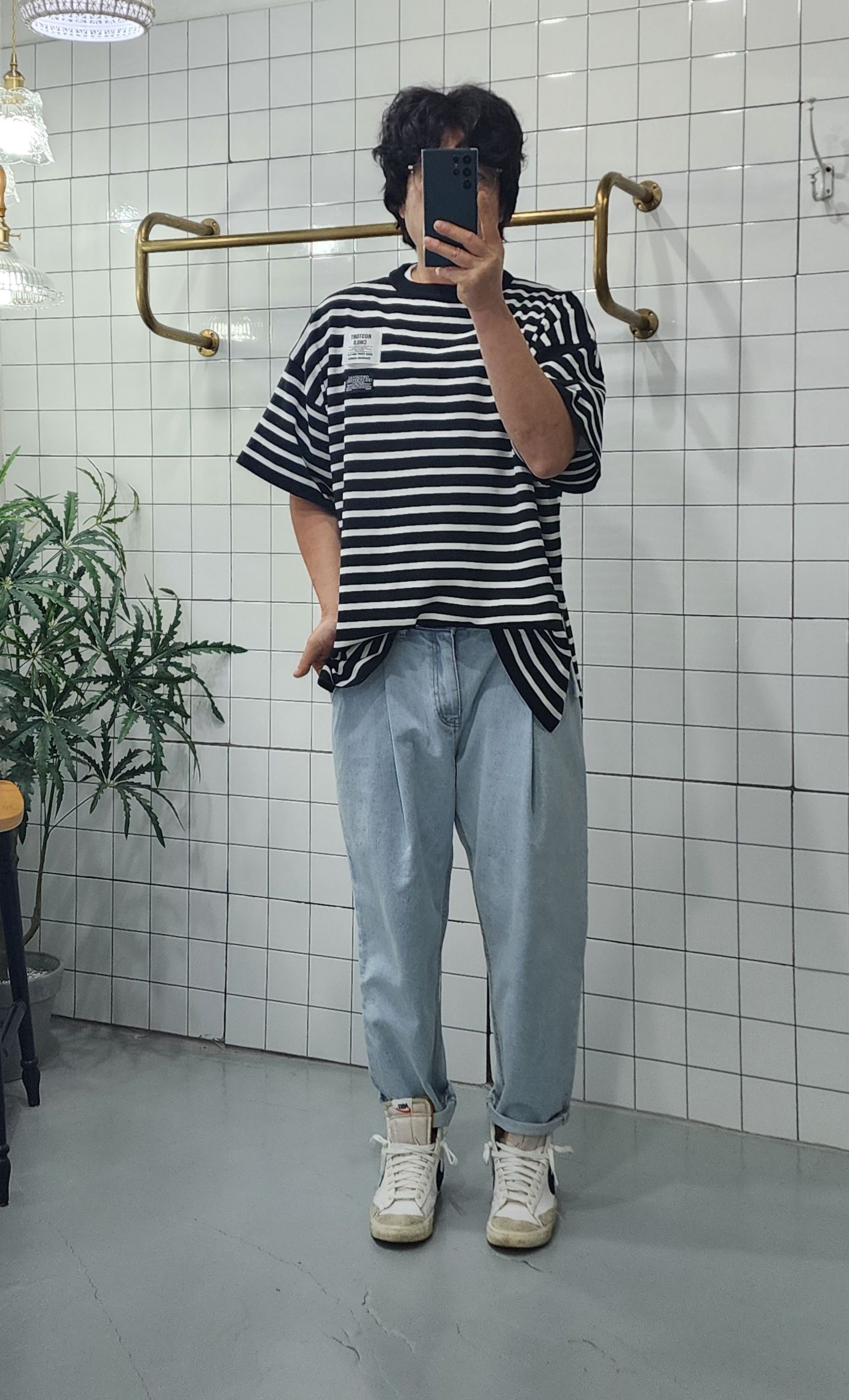 핀턱 청 남자 여자 보이핏 배기바지 - 상세 이미지 5