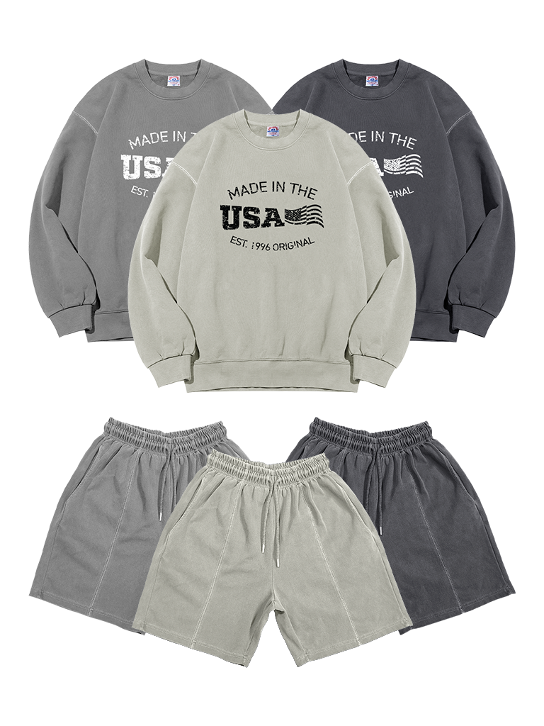 USA 피그먼트 맨투맨 반바지 트레이닝 세트 (4color) 상세 이미지 3