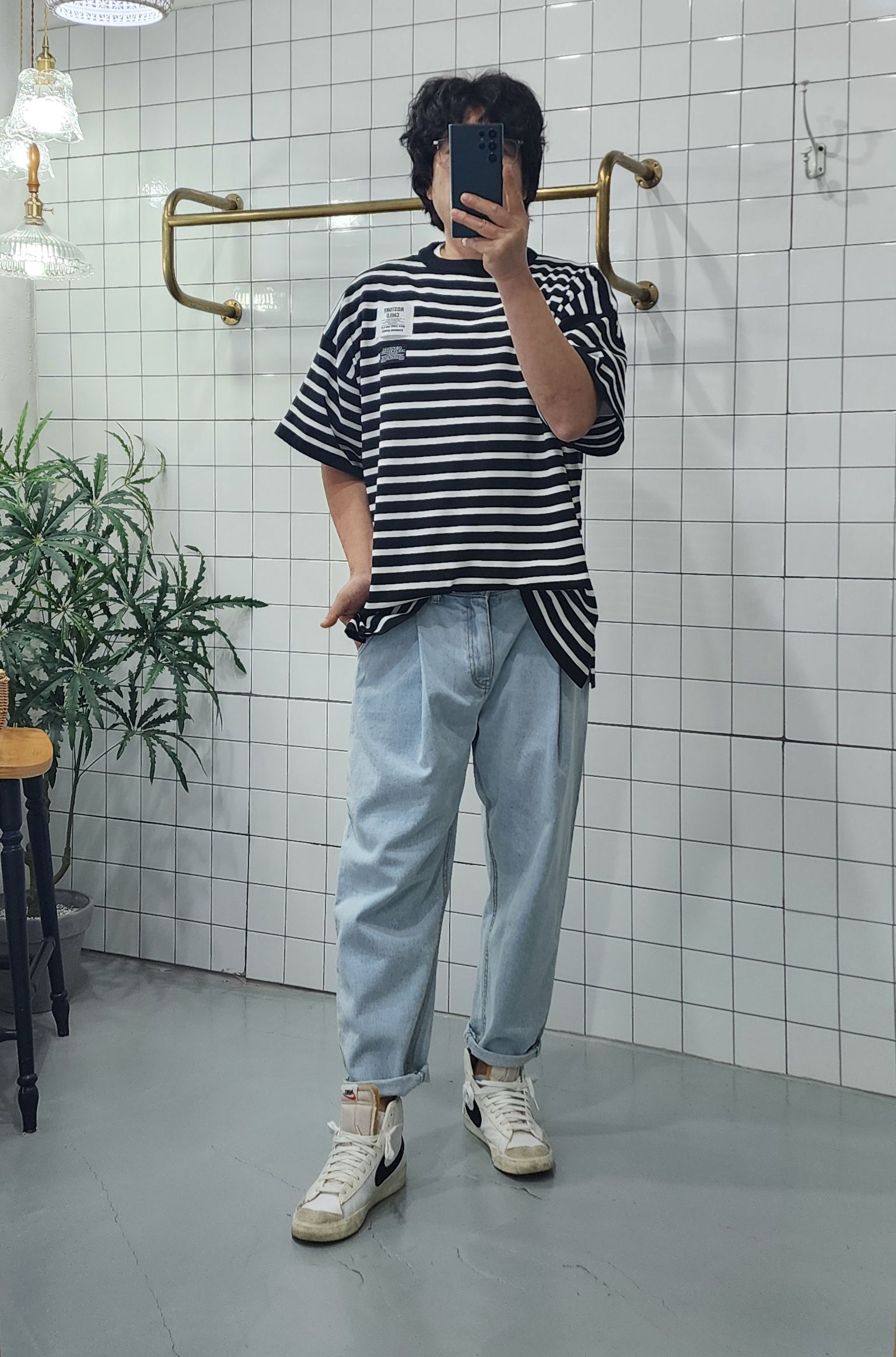 핀턱 청 남자 여자 보이핏 배기바지 - 상세 이미지 4