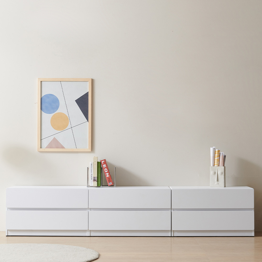 스코나 디스트 2단 서랍 거실장 인테리어 TV장 2400mm, 화이트