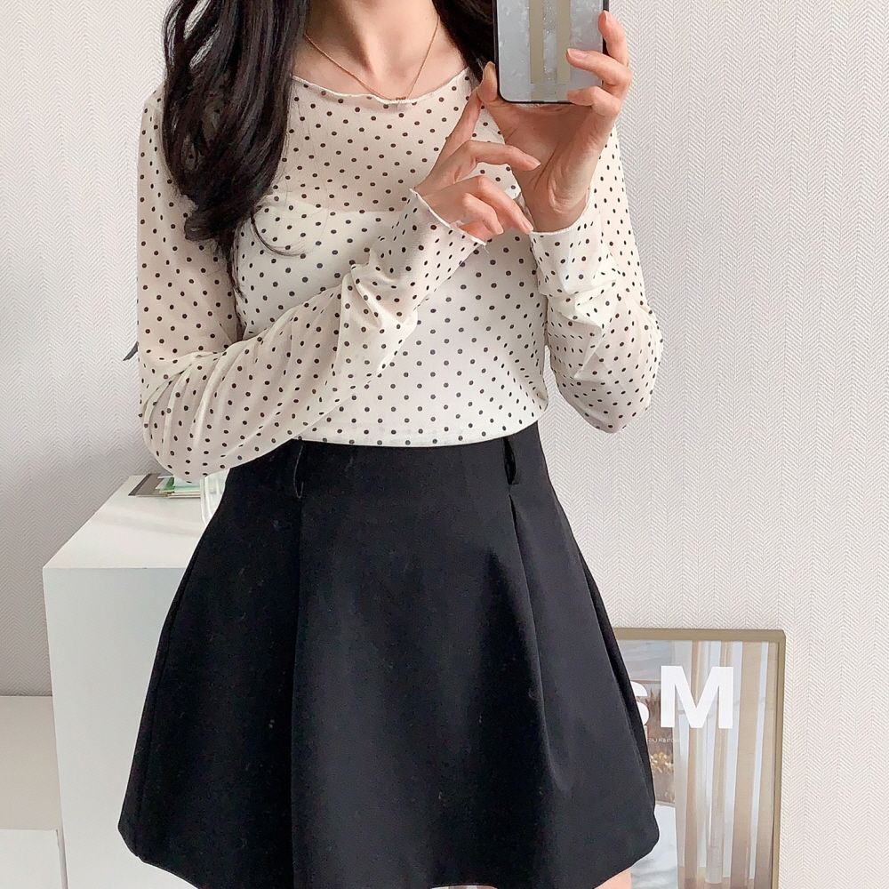 망사 도트 시스루 티셔츠 - 상품 이미지