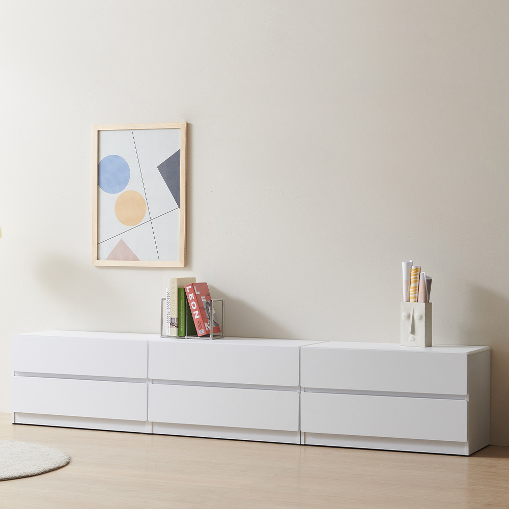 스코나 디스트 2단 서랍 거실장 인테리어 TV장 2400mm, 화이트