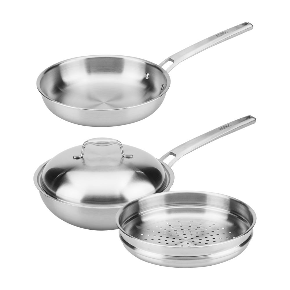 한일스텐레스 통5중 IH 베닉스 스텐팬 2종 세트 B (24프라이팬+24궁중팬)