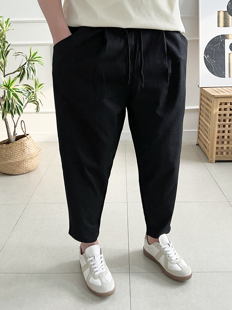 1+1 남자 와이드바지 밴딩 스판 원턱 배기 벌룬팬츠 - 상세 이미지 5