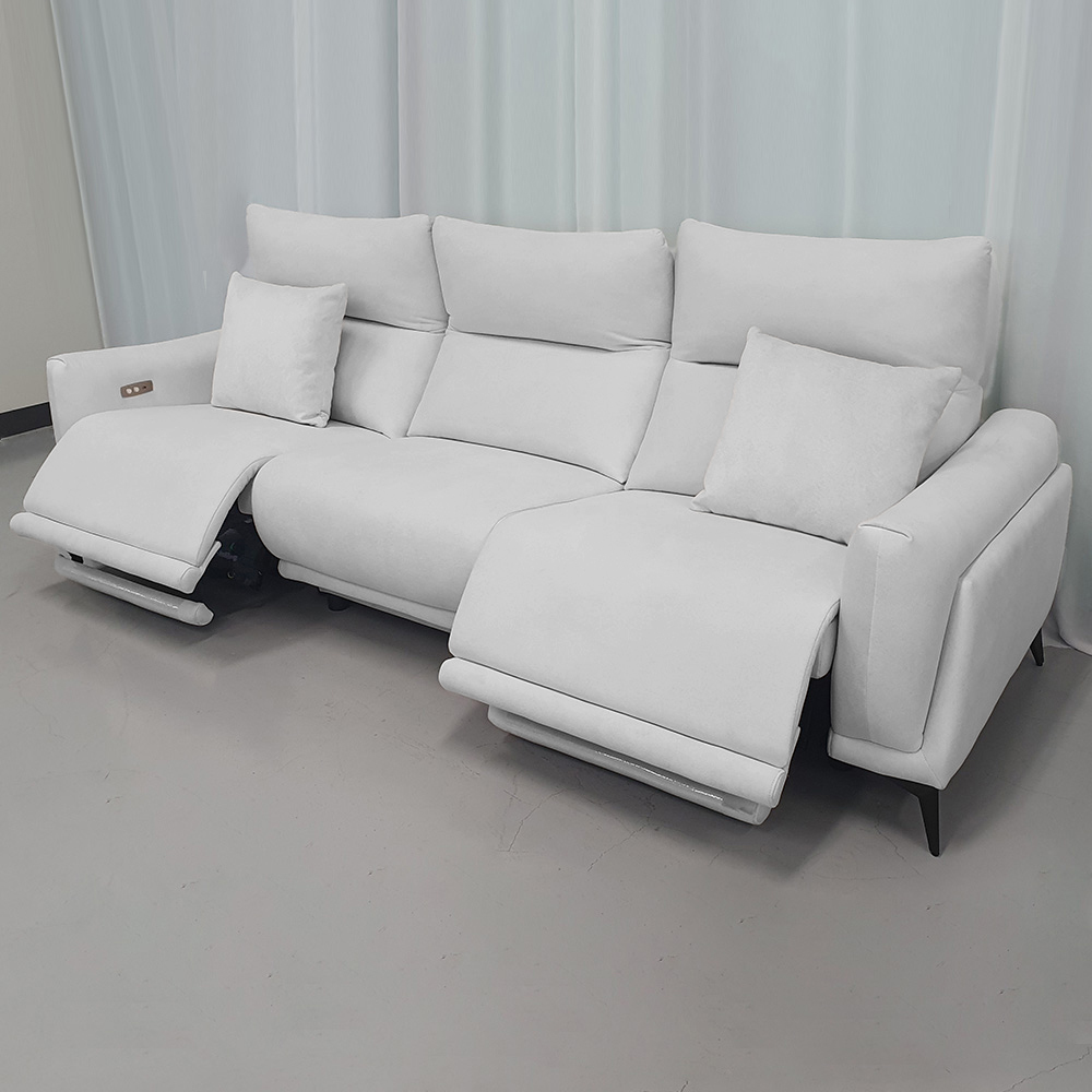 스코나 텐스트 메카 아쿠아텍스 패브릭 전동 리클라이너 소파 스툴미포함, 연그레이, 4인용