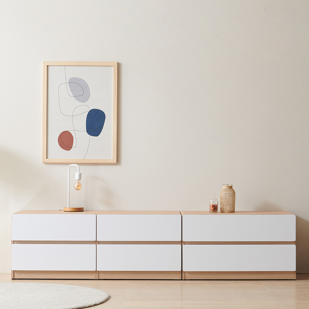 스코나 디스트 2단 서랍 거실장 인테리어 TV장 2000mm, 오크화이트