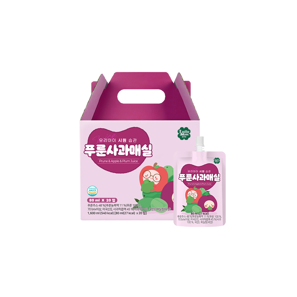 룰루맘 우리아이 시원습관 푸룬사과매실 주스 1박스(80mlx20봉) - 상품 이미지
