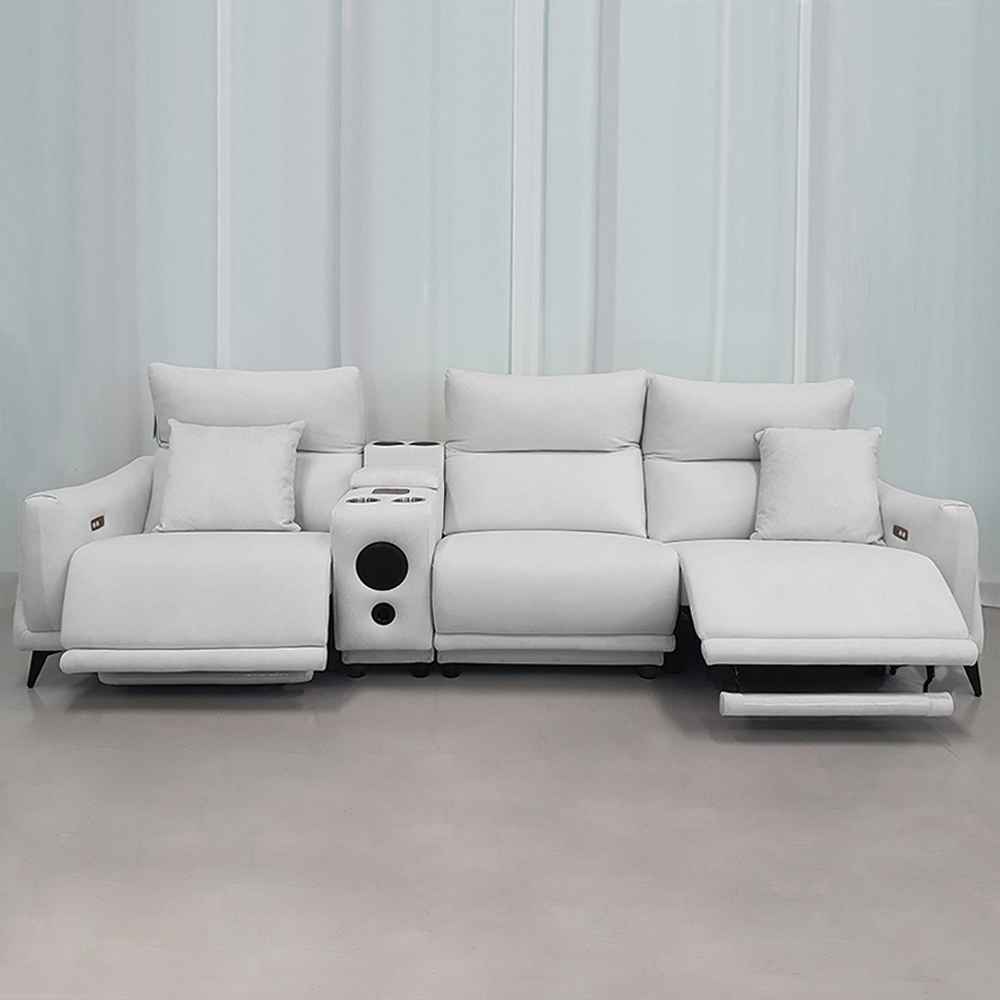 스코나 텐스트 메카 아쿠아텍스 패브릭 전동 리클라이너 소파 스툴미포함, 연그레이, 컵홀더 4인용