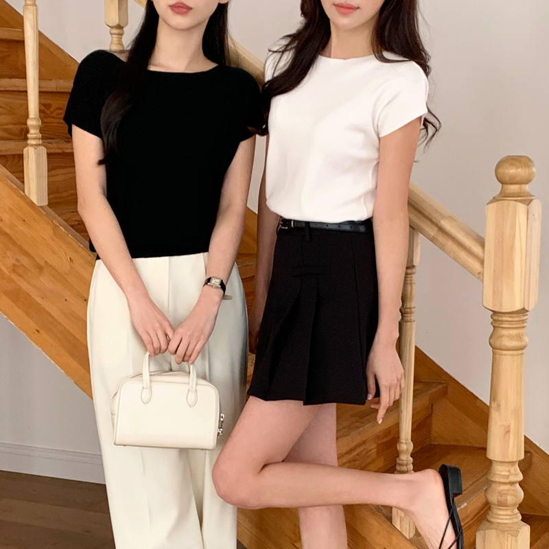 첼르 비스코스 입술넥 레글런 반팔 니트 티셔츠 ts4429 - 상세 이미지 3