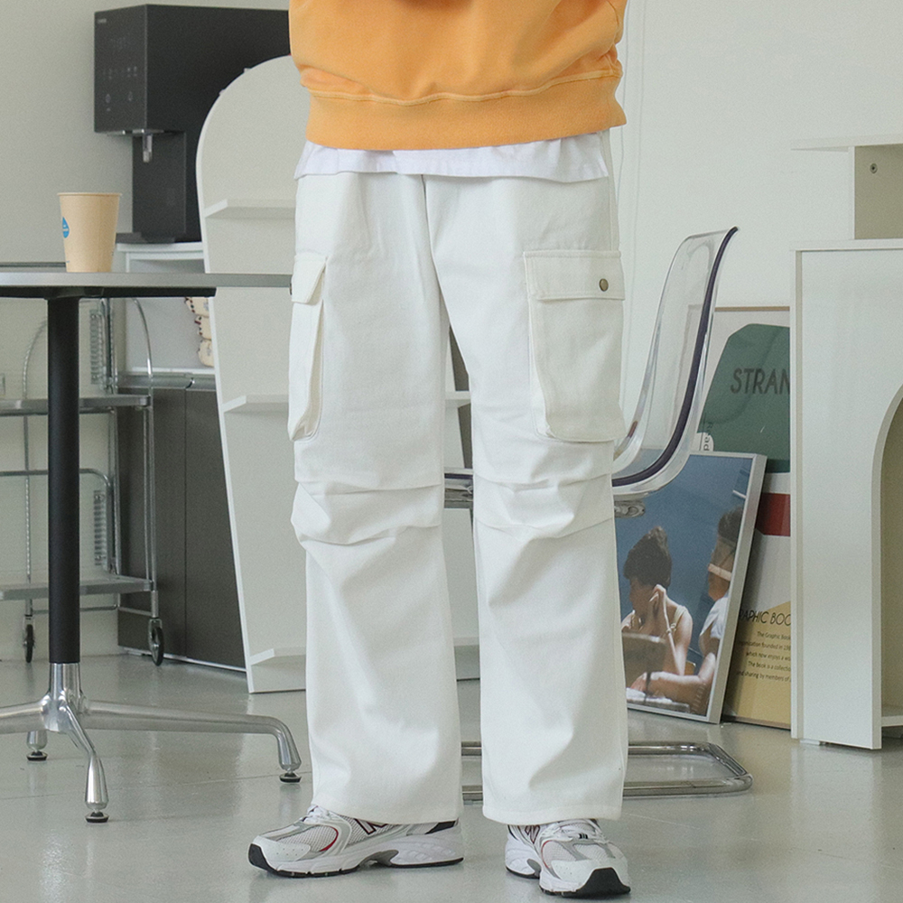 남자 카고바지 빅사이즈 밴딩 면바지 카고 와이드 팬츠 - 상세 이미지 2