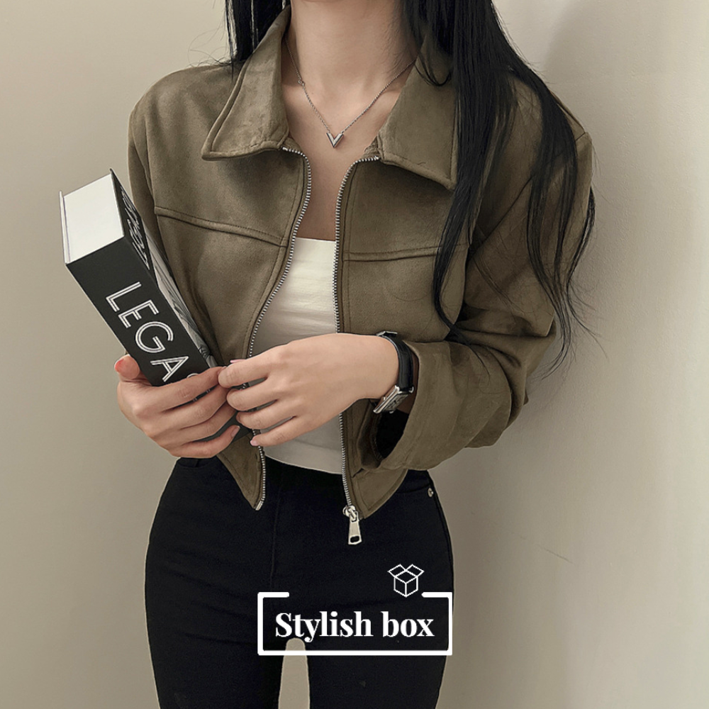 [핵고퀄!/new신상!✨] 스웨이드 카라 집업 크롭 자켓 3color 상세 이미지 10