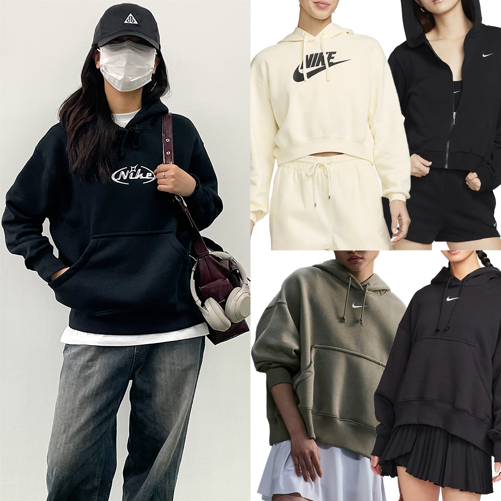 (국내매장판) 나이키 여성 후드티 후드 집업 크롭 오버핏 피닉스 스우시 클럽 긴팔 티셔츠