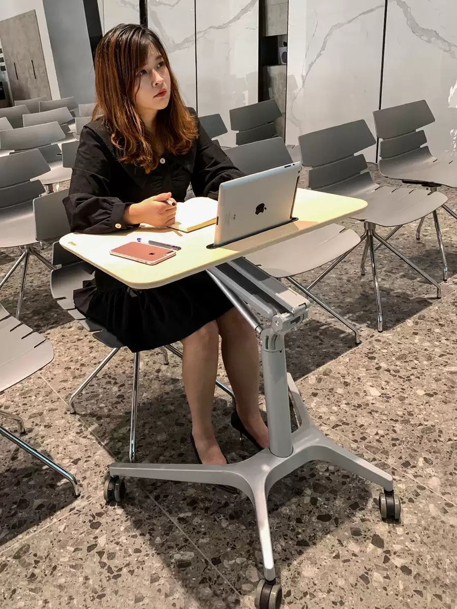 서서책상 스탠딩책상 데스크 높은 테이블 키높이 수동 흰색 은색프레임 - 상품 이미지