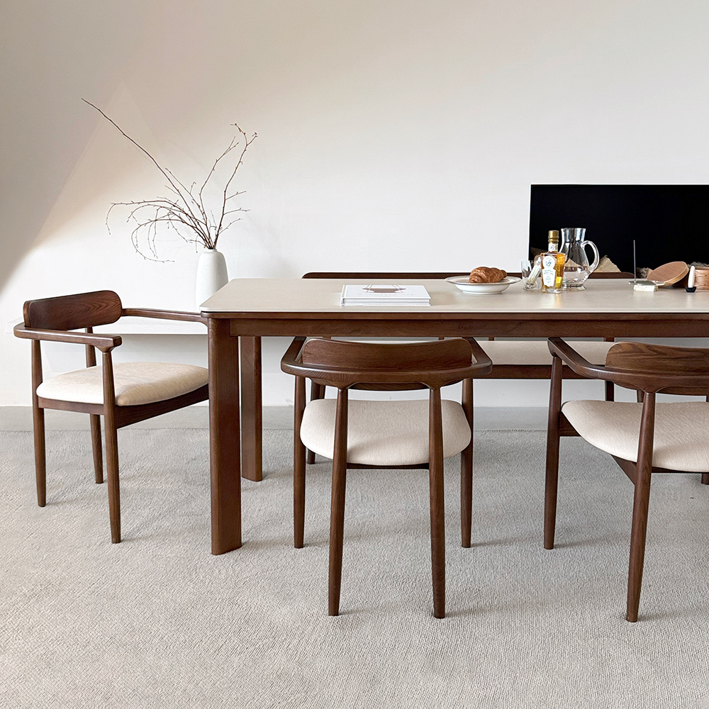 로포텐 커들리 양면 세라믹식탁 세트 원목 6인용 식탁 포세린 2000 의자3 벤치