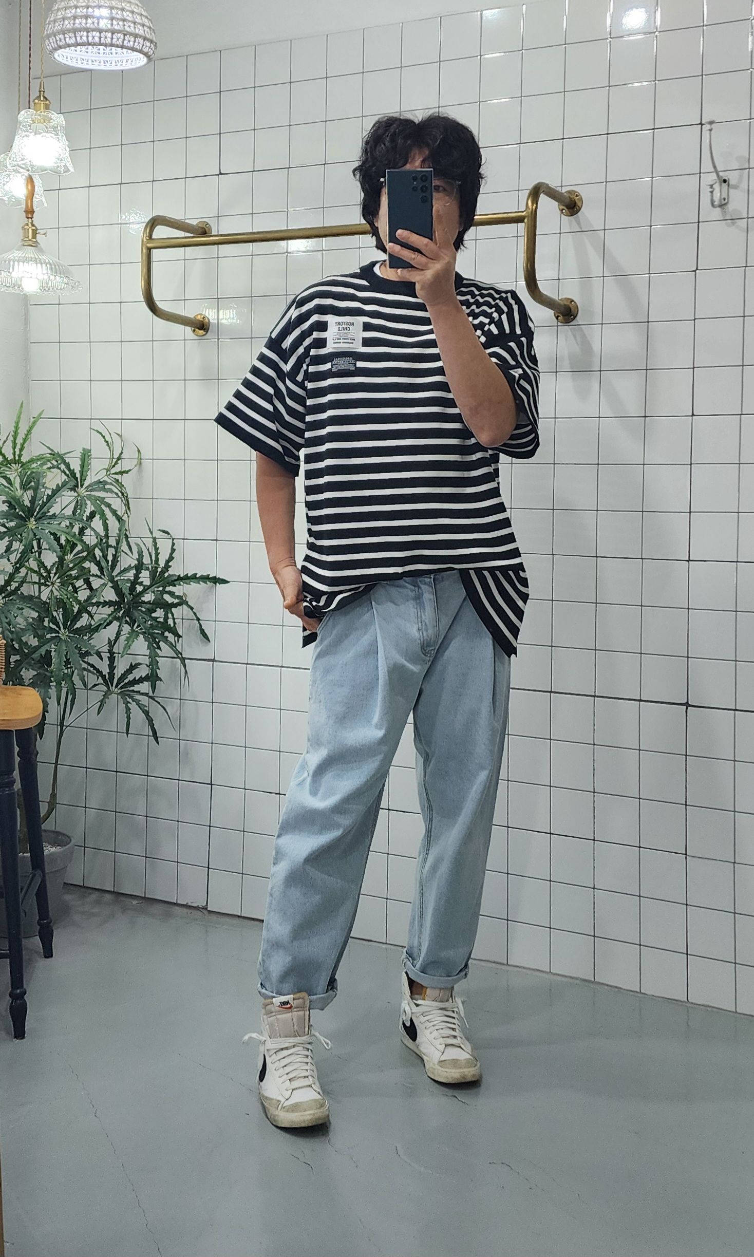 핀턱 청 남자 여자 보이핏 배기바지 - 상세 이미지 3