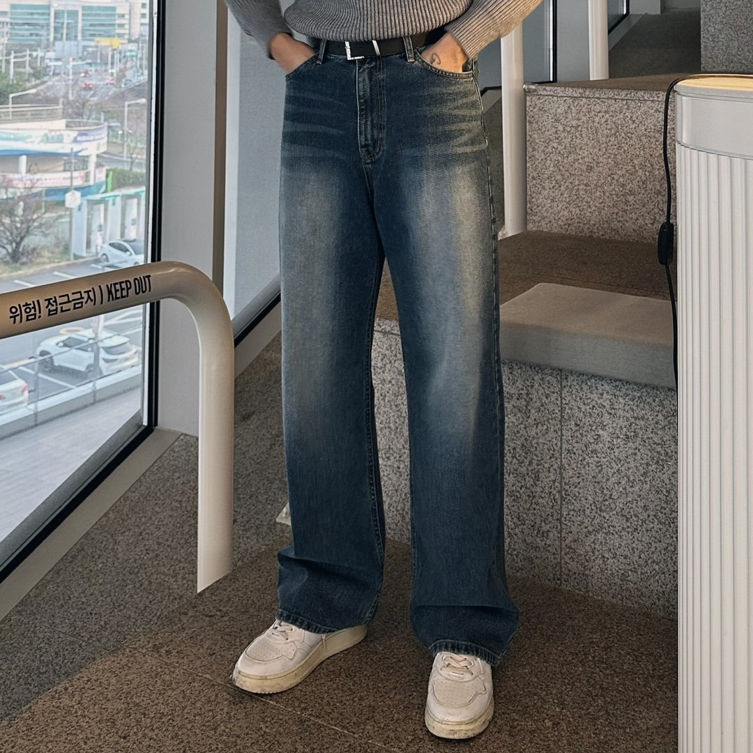 남자세미와이드청바지 남자빅사이즈청바지 - 메인 이미지