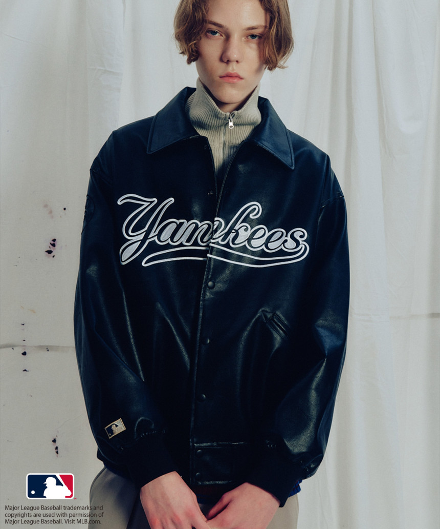 엠엘비 MLB x 준레드 별주 엠브로이더리 레더 블루종 스타디움 점퍼 3컬러 - 상품 이미지