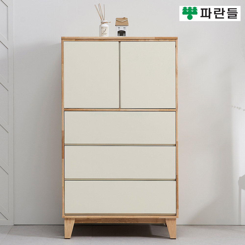 파란들가구 800 전면화이트 고무나무원목 3단서랍 원목옷장 - 메인 이미지