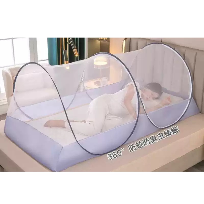 휴대용 모기장 텐트 침대 마당 싱글 접이식 여행용 수면 풀 지퍼 블루 주목 - 상품 이미지