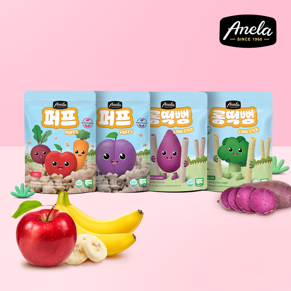 아넬라 아기과자 유기농 쌀과자 퍼프&롱떡뻥 4봉+4봉