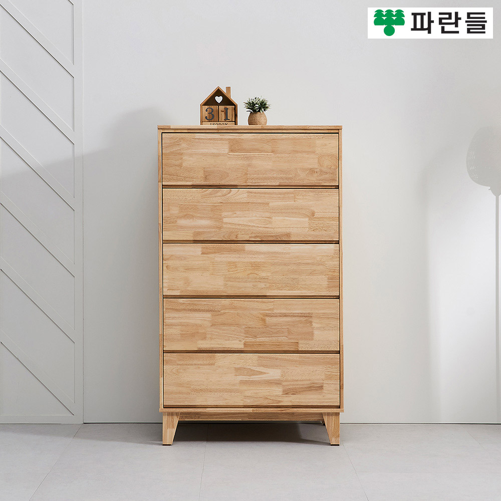 파란들가구 네츄럴 고무나무 베이직 5단서랍장 원목서랍장 - 메인 이미지