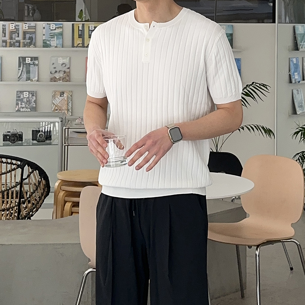 남자 반팔니트 헨리넥 린넨 여름 머슬핏 반팔 남성 니트