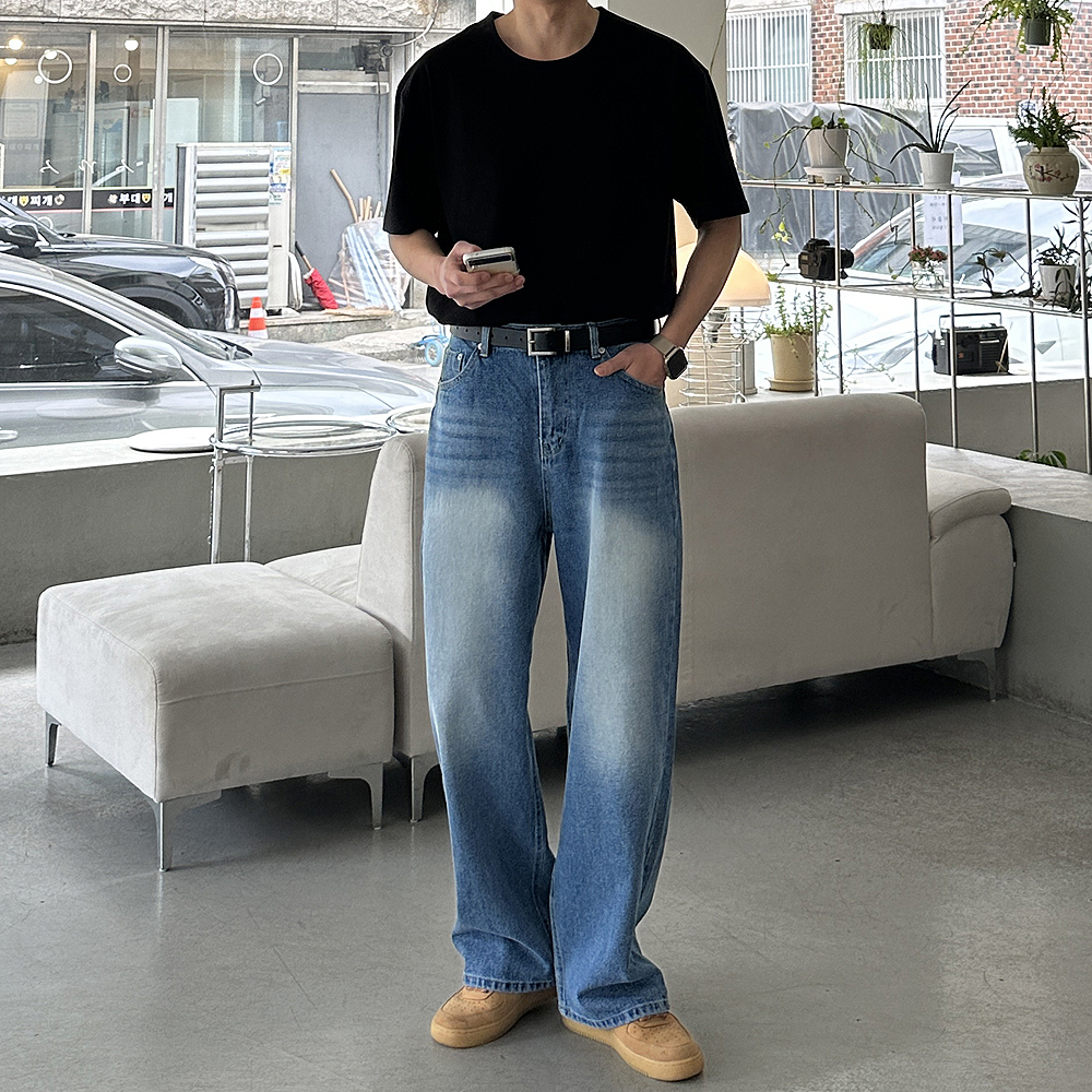 남자 청바지 데님 워싱 연청 남자 와이드 청바지 - 상세 이미지 2