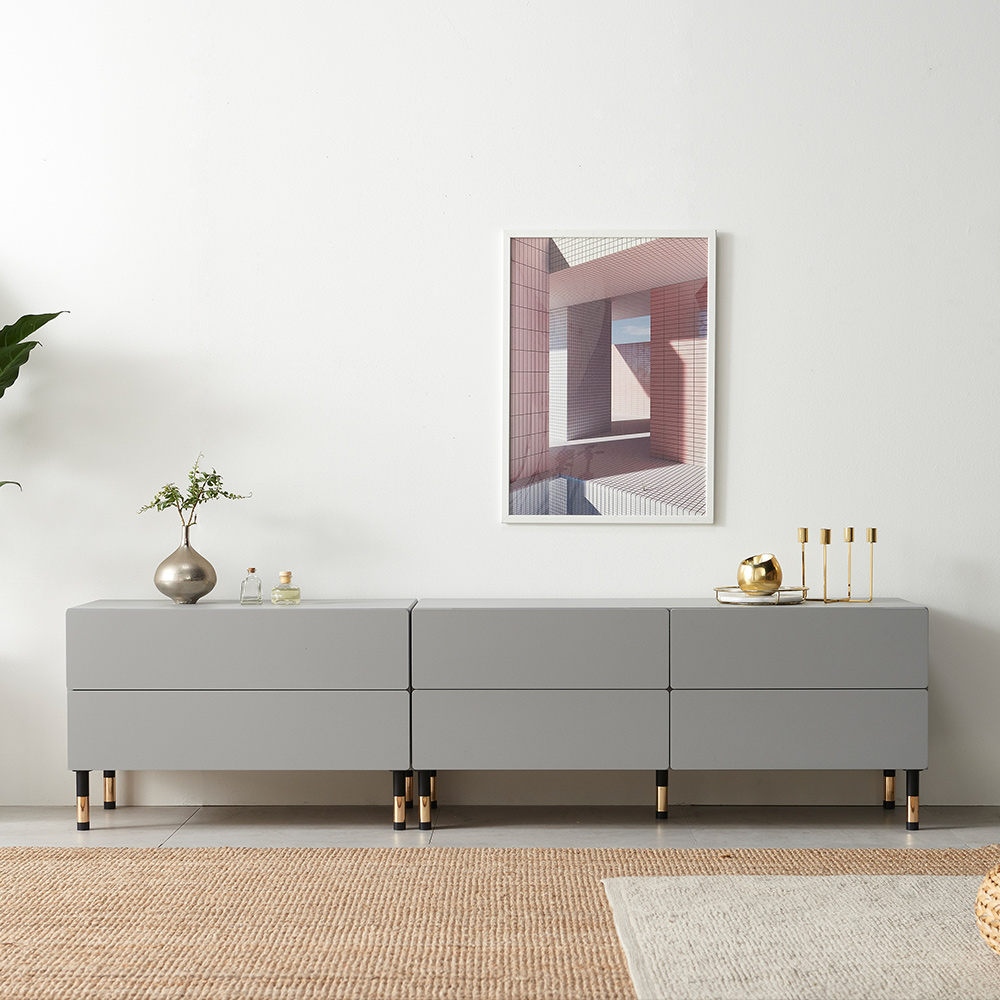 스코나 키링턴 2단 서랍 거실장 다리형 TV장 2000mm, 그레이