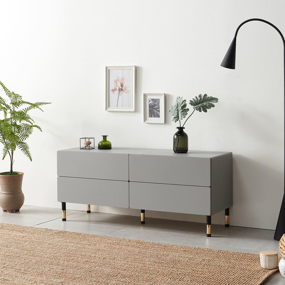 스코나 키링턴 2단 서랍 거실장 다리형 TV장 1200mm, 그레이