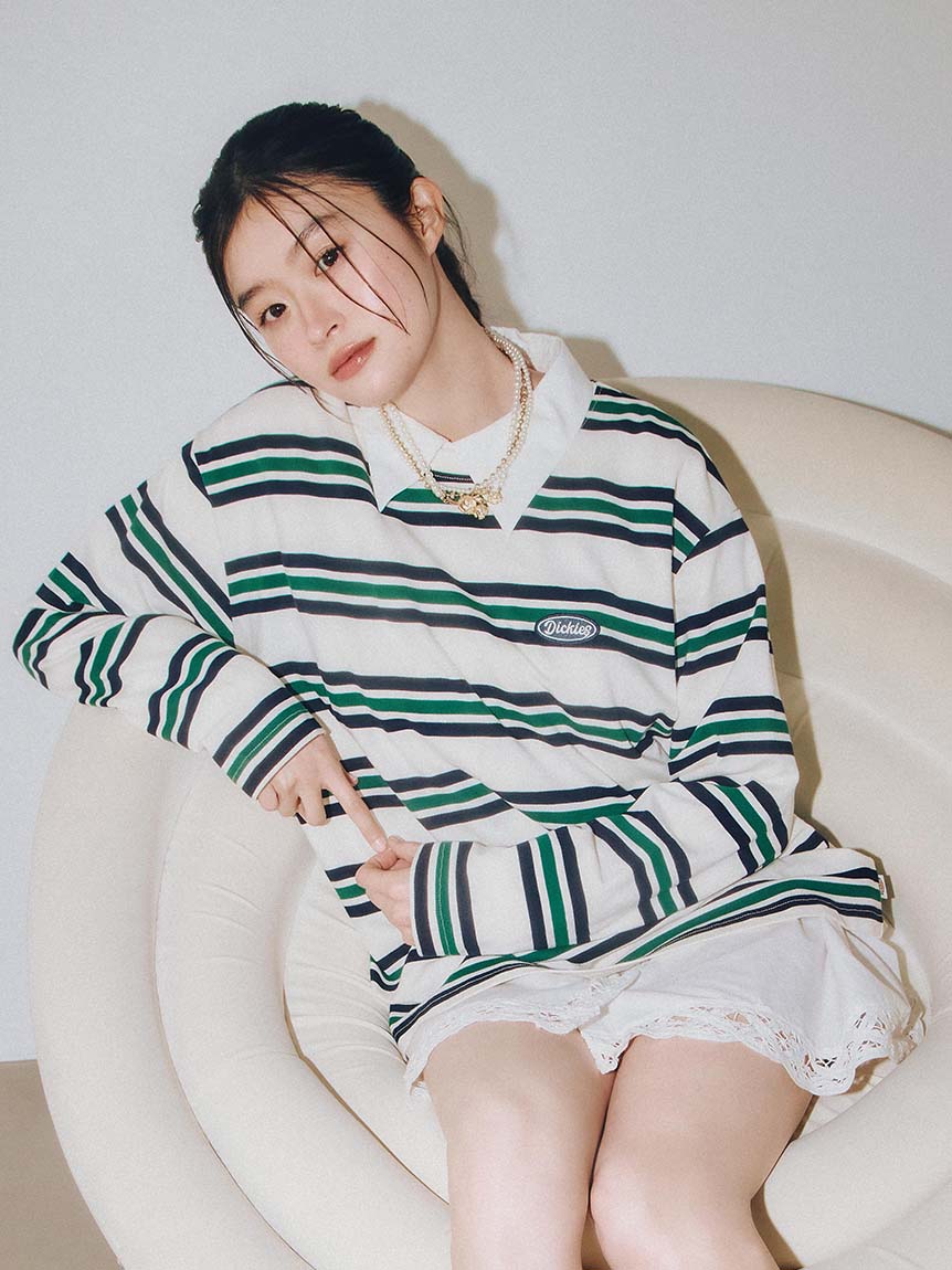 디키즈 × 릴리 브라운 콜라보 멀티 보더 오버 피트론 티셔츠 3컬러 - 상품 이미지