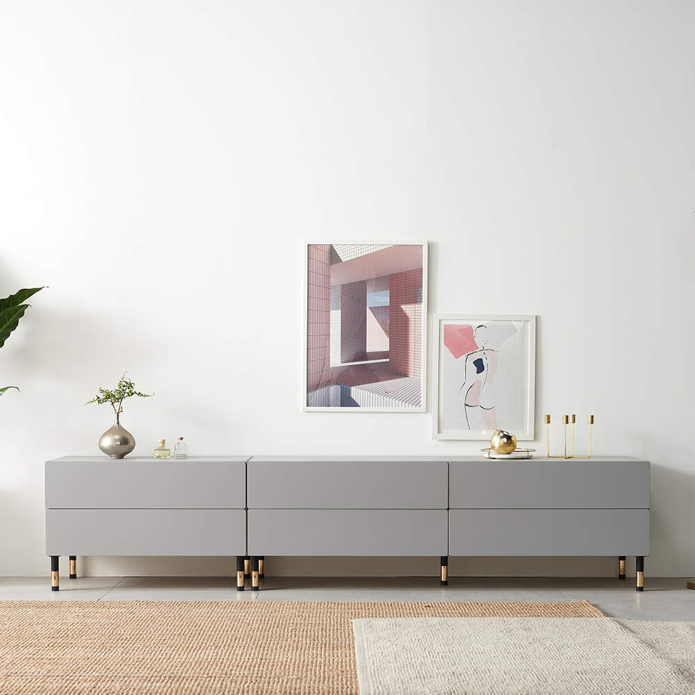 스코나 키링턴 2단 서랍 거실장 다리형 TV장 2400mm, 그레이