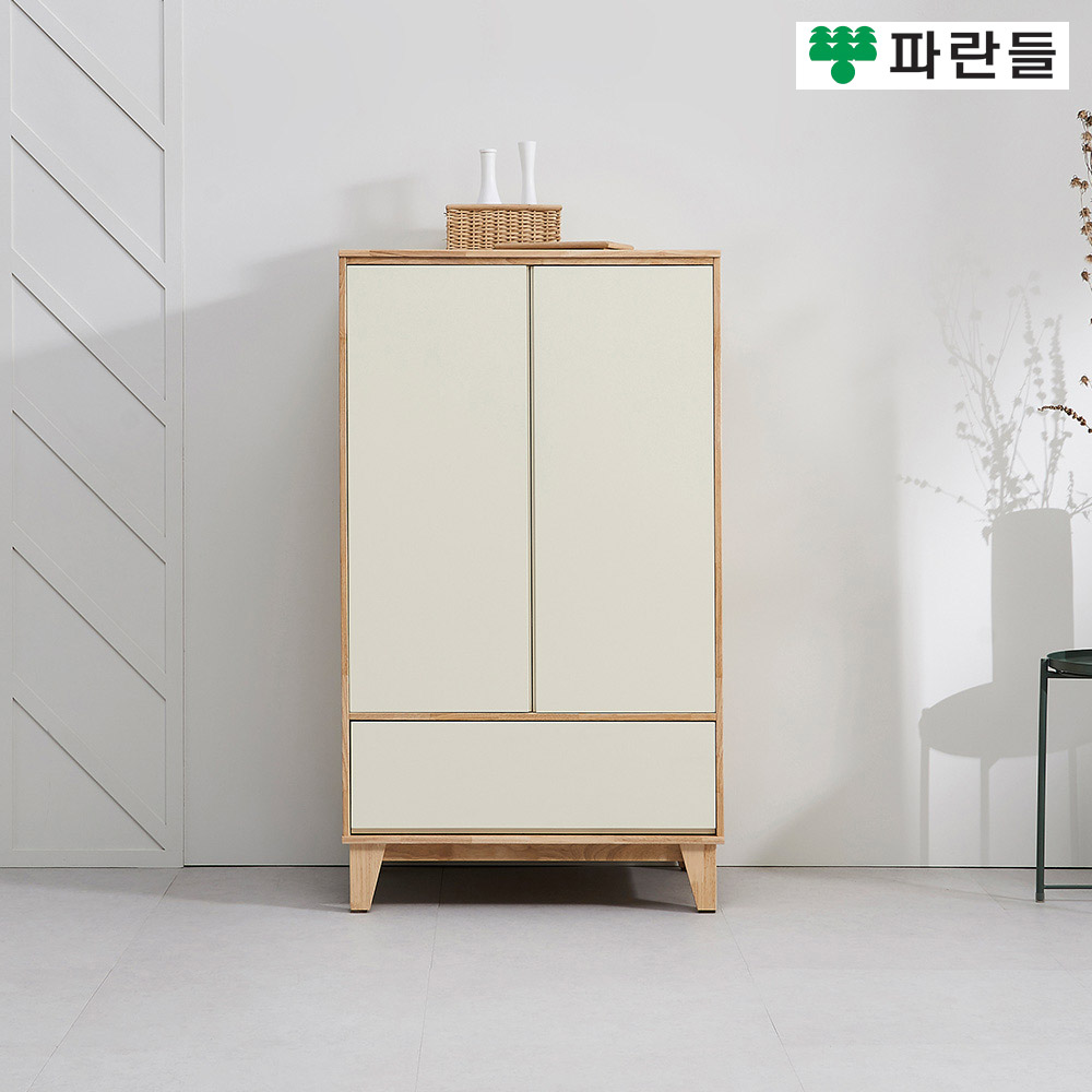 파란들가구 800 전면화이트 고무나무원목 1단서랍 원목옷장 - 메인 이미지