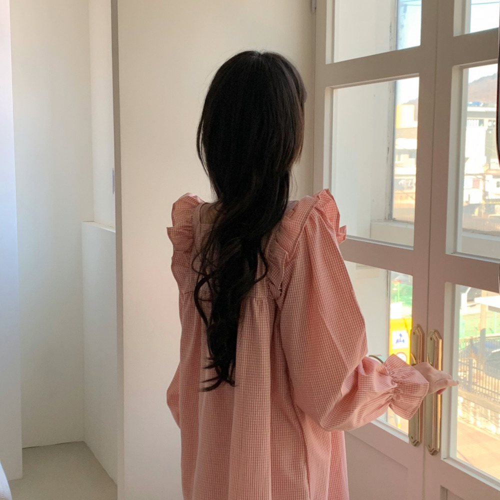파자마원피스 지지미잠옷 공주잠옷 프릴 긴팔 간절기 가을 홈웨어 세트 이미지 8