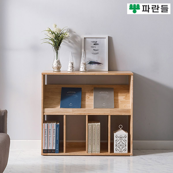 파란들가구 UV코팅 고무나무원목 800 전면 2단책장 원목책장 - 메인 이미지