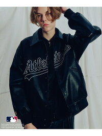 엠엘비 MLB x 준레드 별주 엠브로이더리 레더 블루종 스타디움 점퍼 3컬러 - 상세 이미지 3