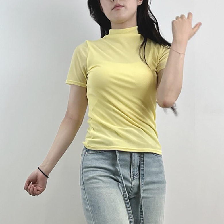 [9color]두겹 레이어드 시스루 반목 반팔티 그린 - 상품 이미지