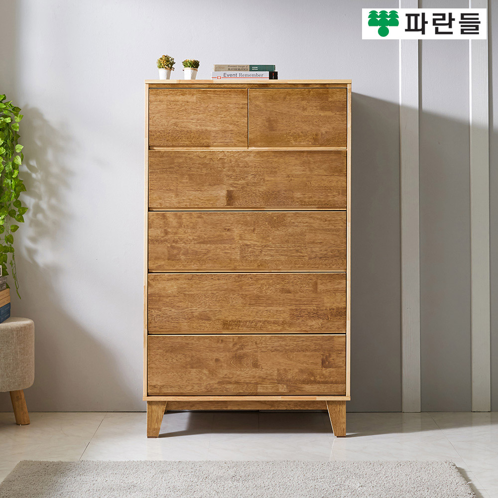 파란들가구 월넛 고무나무 베이직 상2칸 5단서랍장 원목서랍장 - 상품 이미지