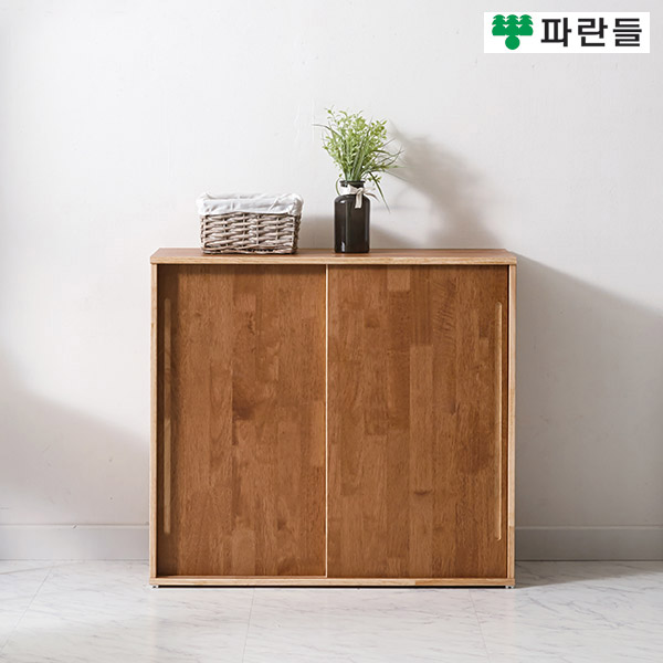 파란들가구 UV코팅 고무나무원목 800 슬라이딩수납장 거실수납장 - 메인 이미지