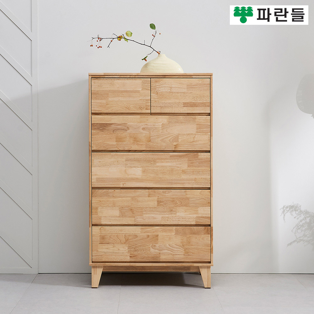 파란들가구 네츄럴 고무나무원목 상2칸 5단서랍장 원목서랍장 - 상품 이미지