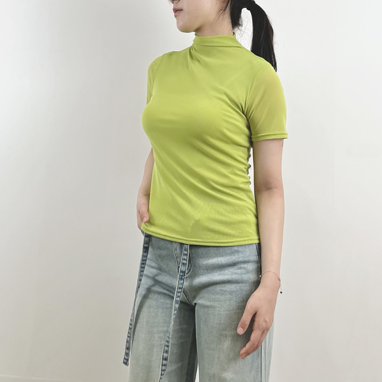 [9color]두겹 레이어드 시스루 반목 반팔티 그린 이미지 8