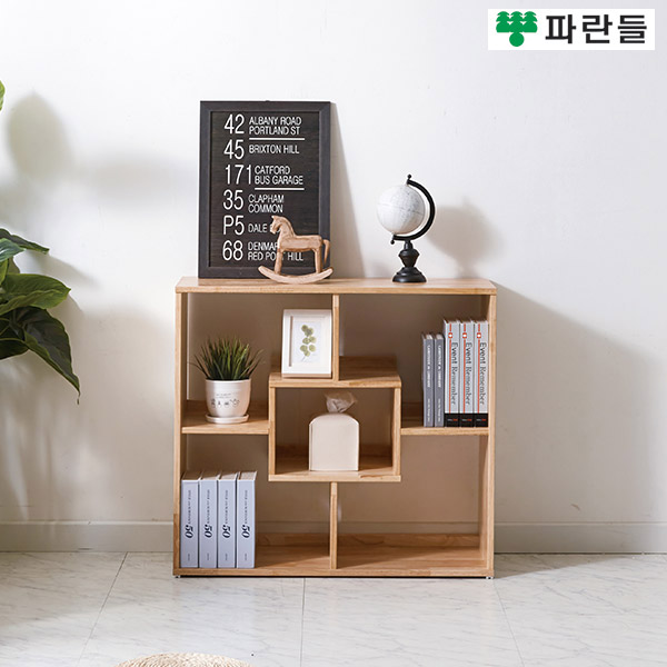 파란들가구 UV코팅 고무나무원목 800 스퀘어 2단책장 원목책장 - 메인 이미지