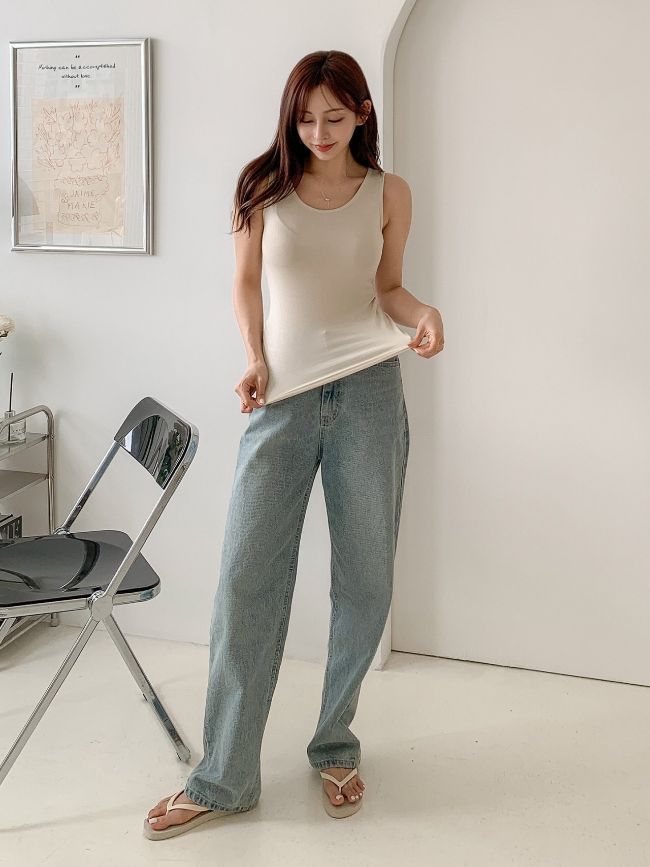 로라벨 캔시 여성 나시 이너 티 레이어드 뷔스티에 여름 기본 티셔츠 탑 이미지 4