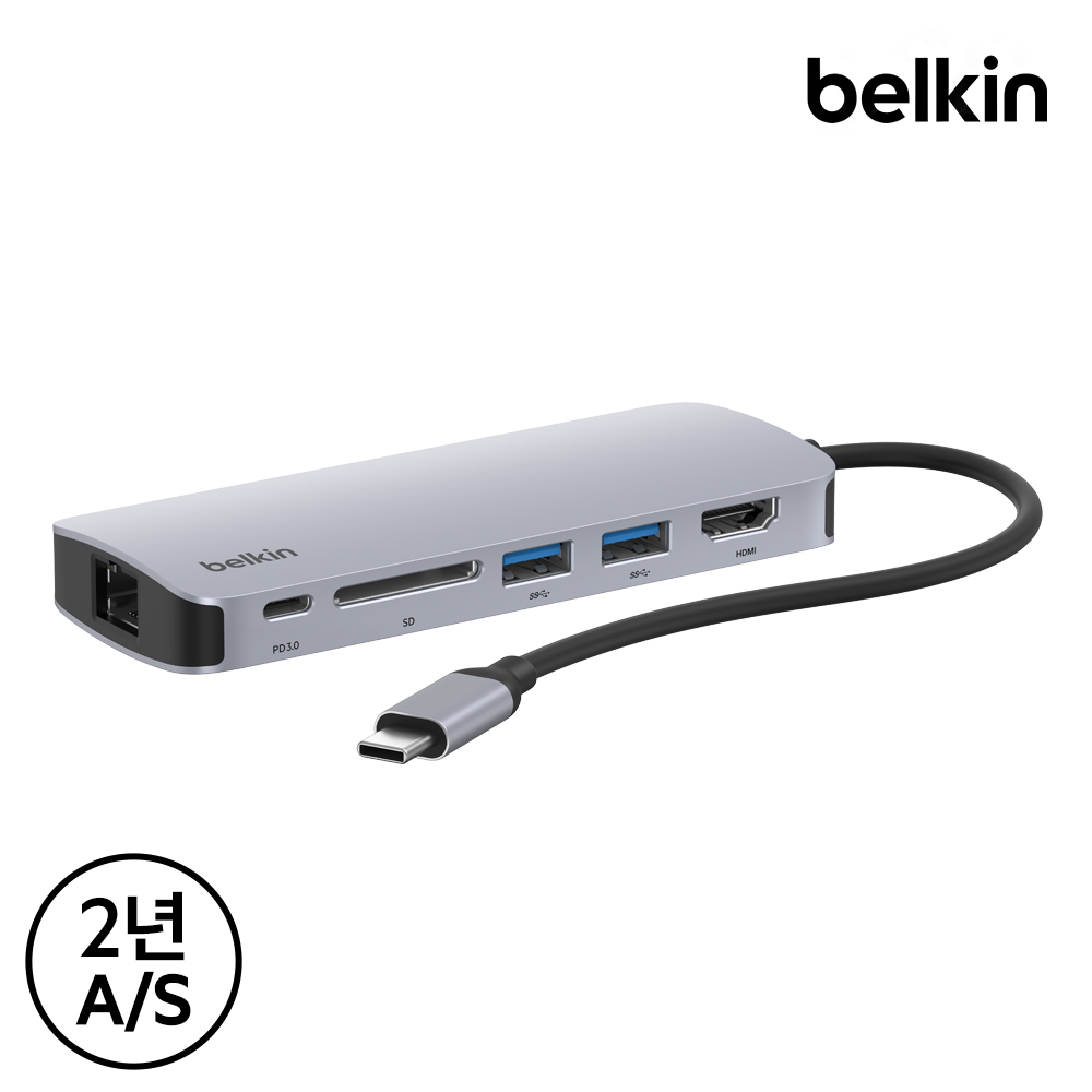 [25년 신제품] 벨킨 6in1 C타입 멀티 허브 Pro 이더넷 HDMI 2.0 4K 60Hz 100W AVC008fq 맥북 M4 윈도우 노트북 아이패드 호환
