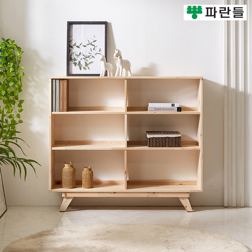 파란들가구 1200 삼나무 2칸 3단책장 원목책장 수납장식장 - 메인 이미지