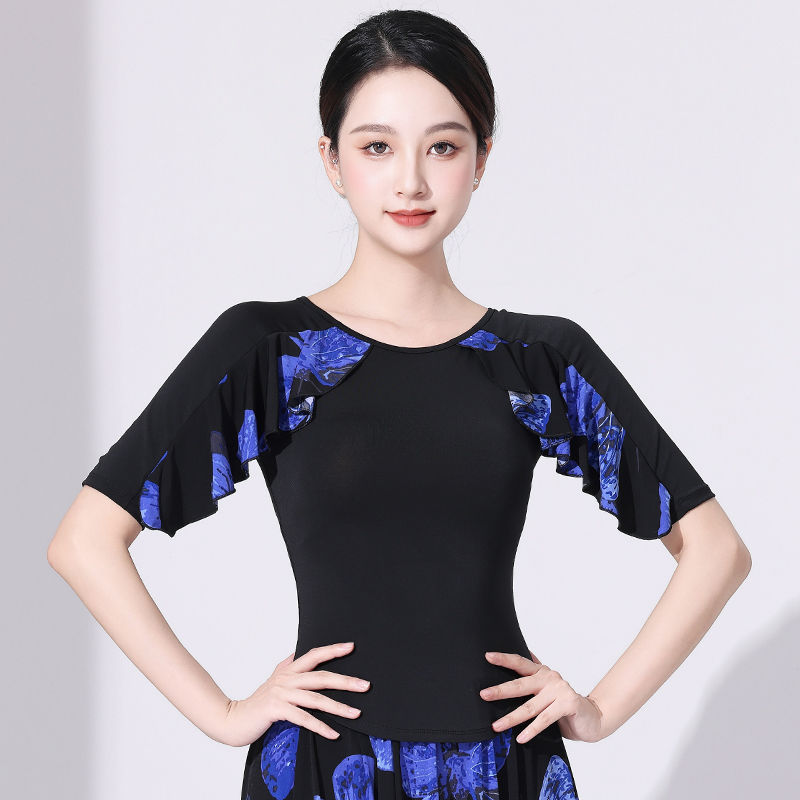 여성 모던 댄스복 발레 워십복 중소매 플라워 상의 - 상세 이미지 2