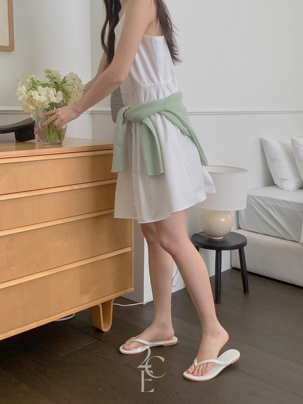 바닐라 뷔스티에 미디 원피스 (2color) 플레어 무지 a라인 코튼 나시 레이어드 이너 - 상세 이미지 3