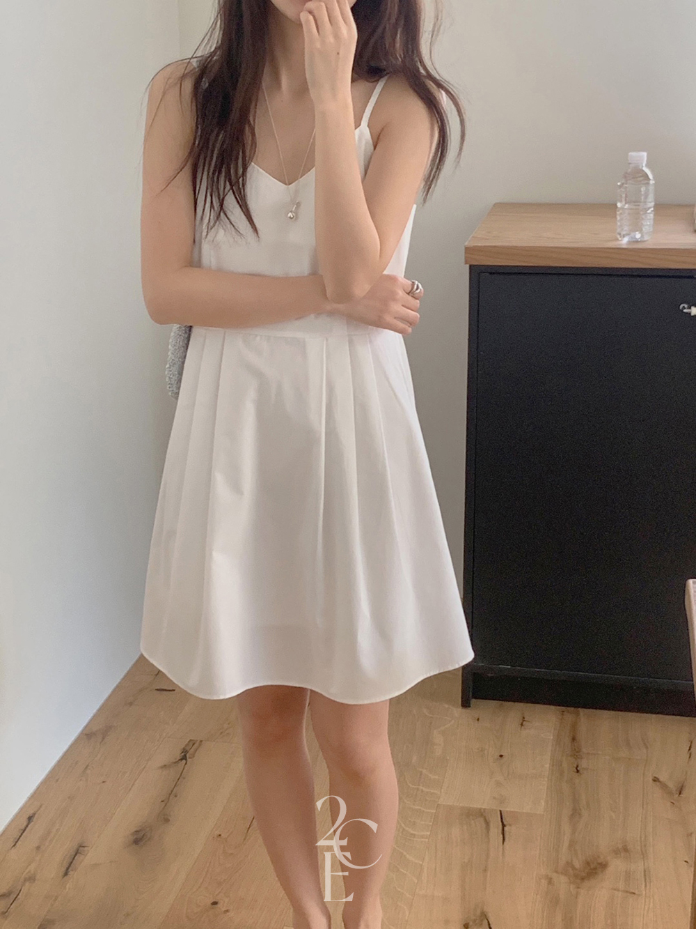 바닐라 뷔스티에 미디 원피스 (2color) 플레어 무지 a라인 코튼 나시 레이어드 이너 이미지 6