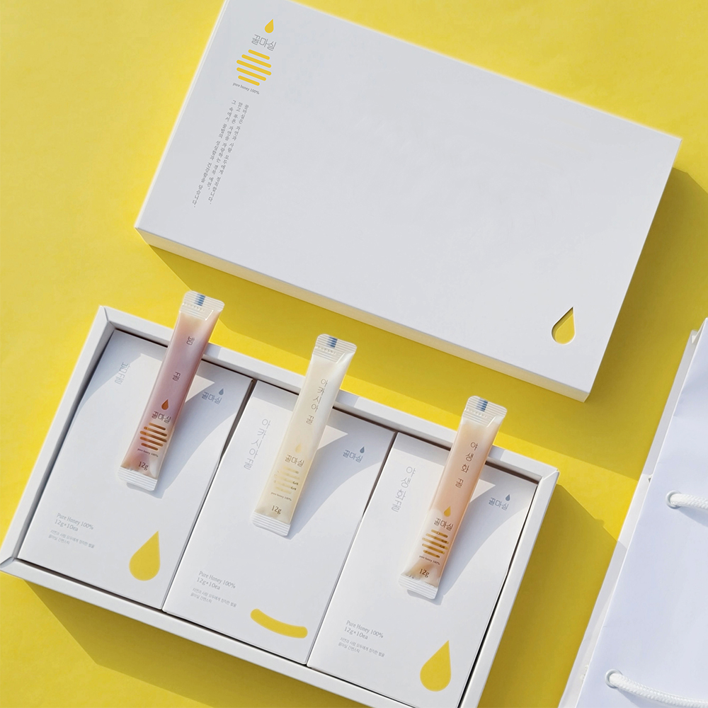 꿀마실 꿀스틱 국내산 자연벌꿀 12g 30개 아카시아 야생화 밤 3종 선물세트 쇼핑백포함 제품 이미지