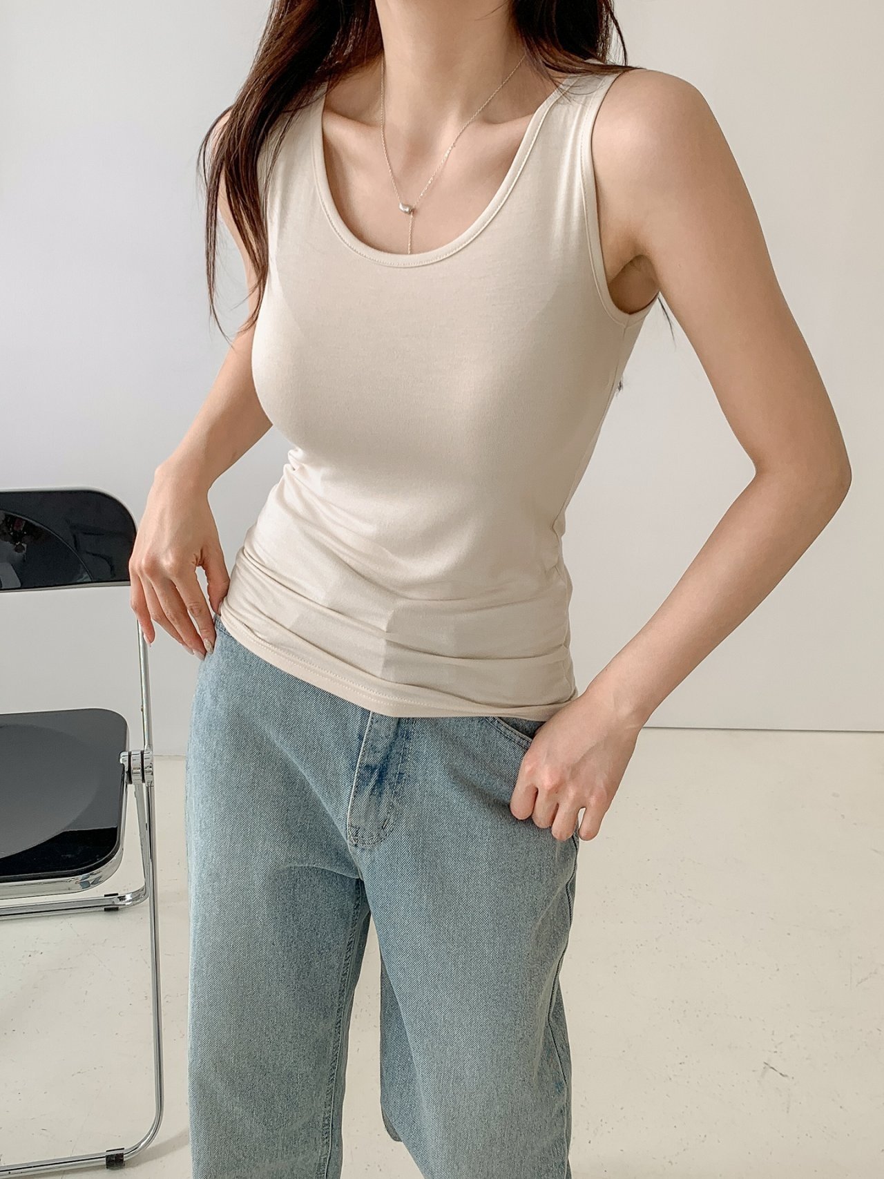 로라벨 캔시 여성 나시 이너 티 레이어드 뷔스티에 여름 기본 티셔츠 탑 이미지 2